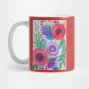 Watercolor red and purple flowers and leaves Mug